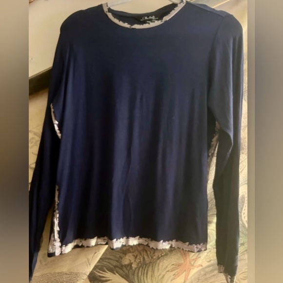 Charlie B Navy Blue Gold Accents Long Sleeve Top SZ Medium - Picture 2 of 11